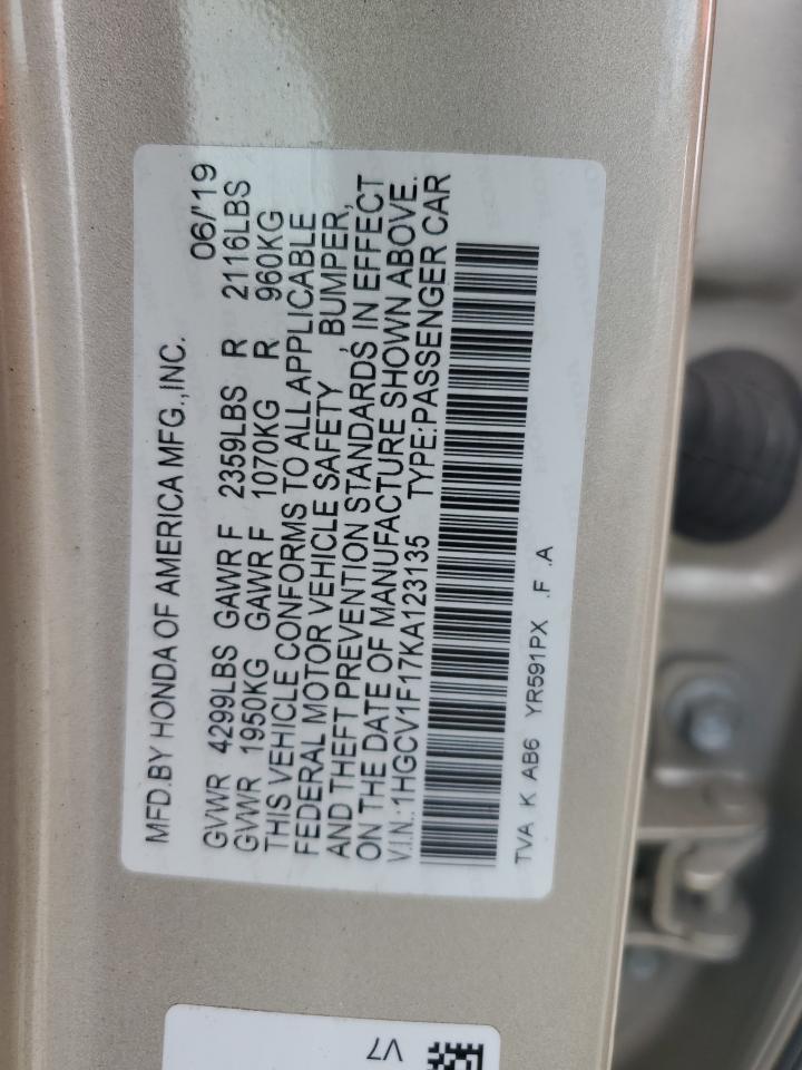 1HGCV1F17KA123135 2019 Honda Accord Lx