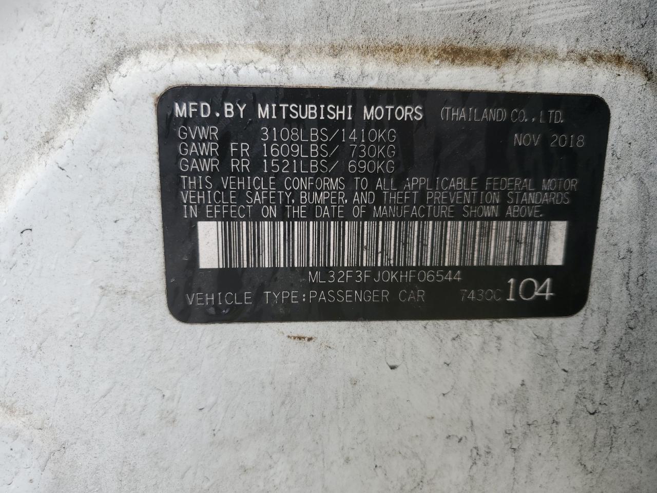 ML32F3FJ0KHF06544 2019 Mitsubishi Mirage G4 Es