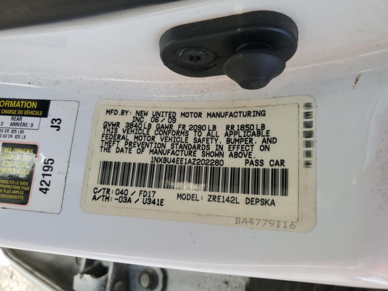 1NXBU4EE1AZ202280 2010 Toyota Corolla Base