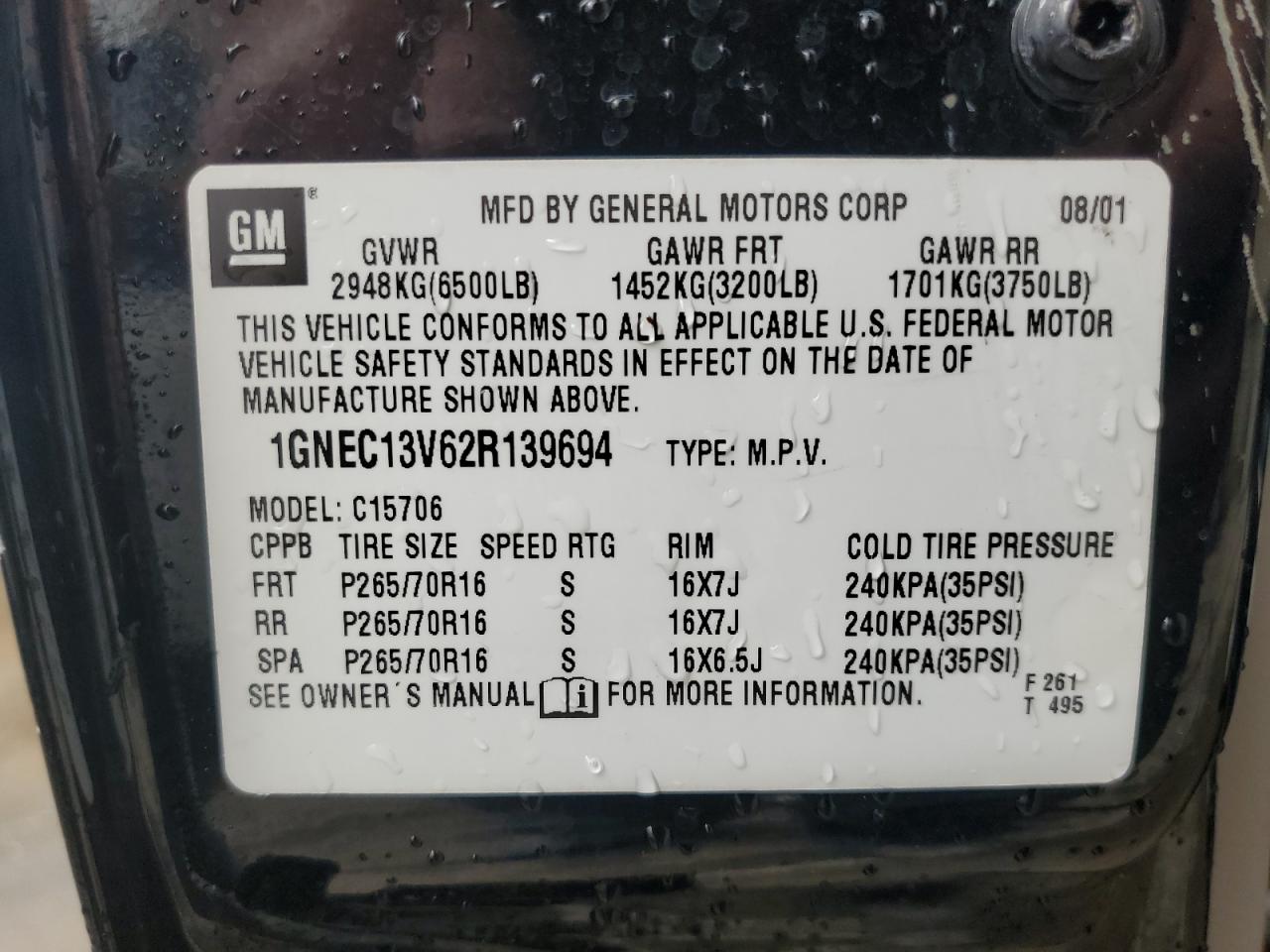 1GNEC13V62R139694 2002 Chevrolet Tahoe C1500