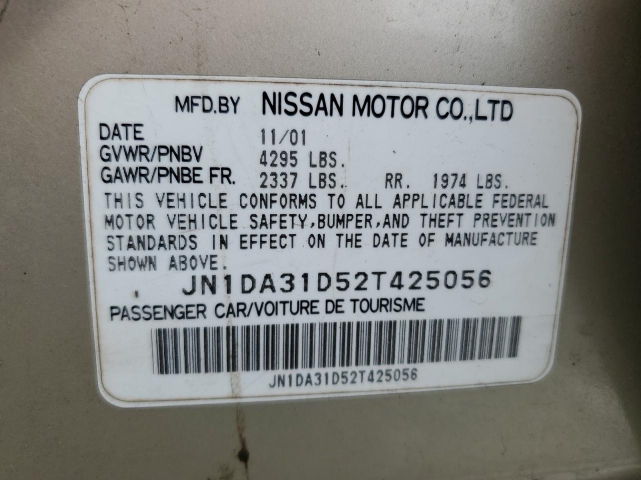 JN1DA31D52T425056 2002 Nissan Maxima Gle