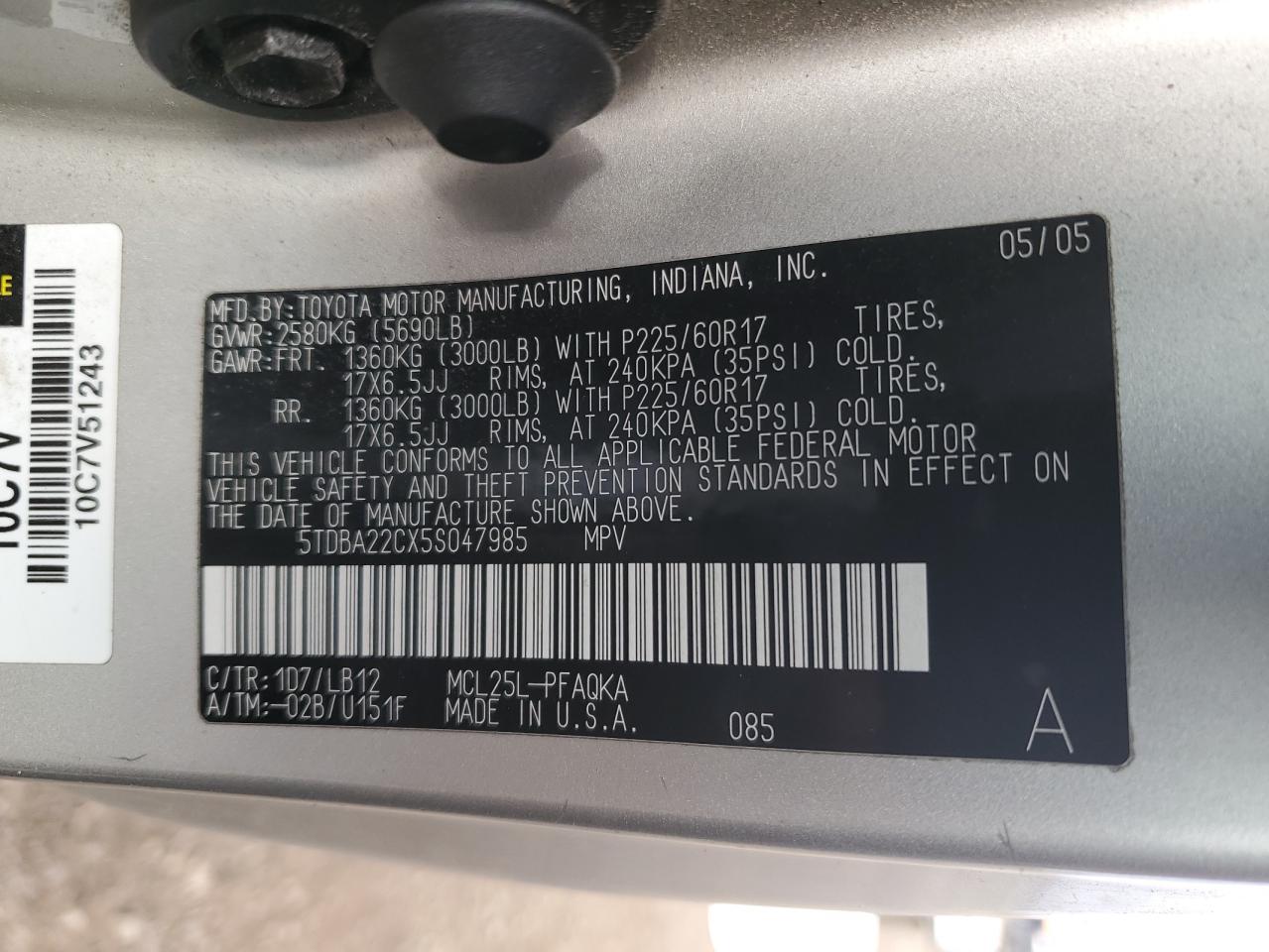 5TDBA22CX5S047985 2005 Toyota Sienna Xle