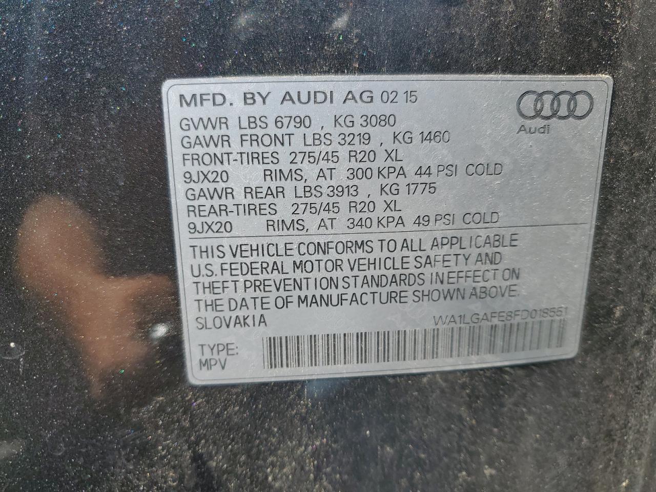 WA1LGAFE8FD018551 2015 Audi Q7 Premium Plus