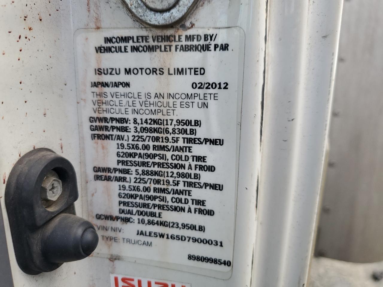 JALE5W165D7900031 2013 Isuzu Nqr