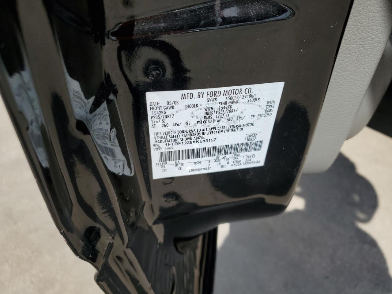 2008 Ford F150 VIN: 1FTRF12298KE83157 Lot: 70603924