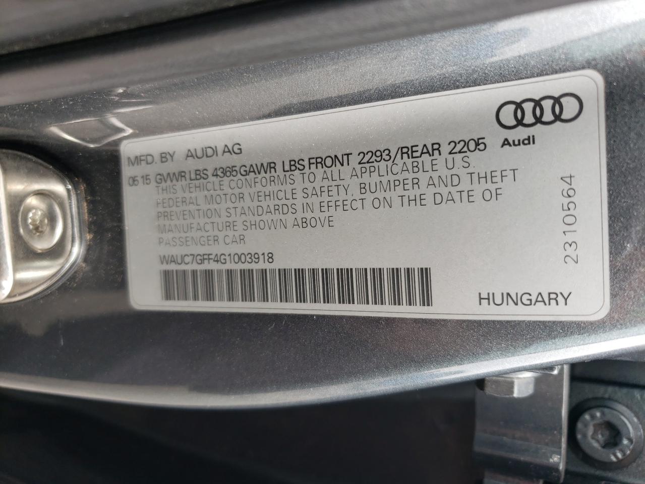 WAUC7GFF4G1003918 2016 Audi A3 Premium Plus