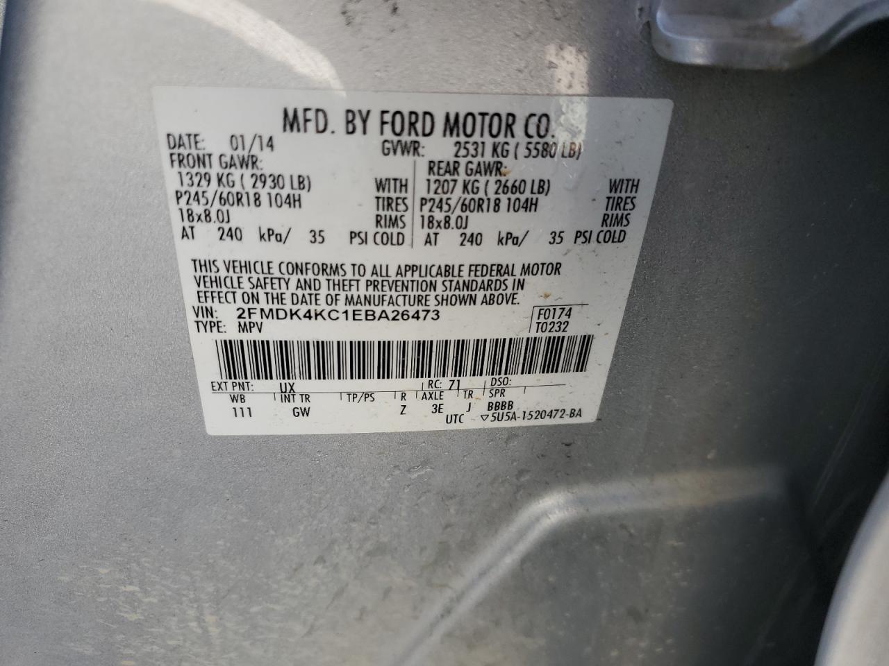 VIN 2FMDK4KC1EBA26473 2014 FORD EDGE no.13