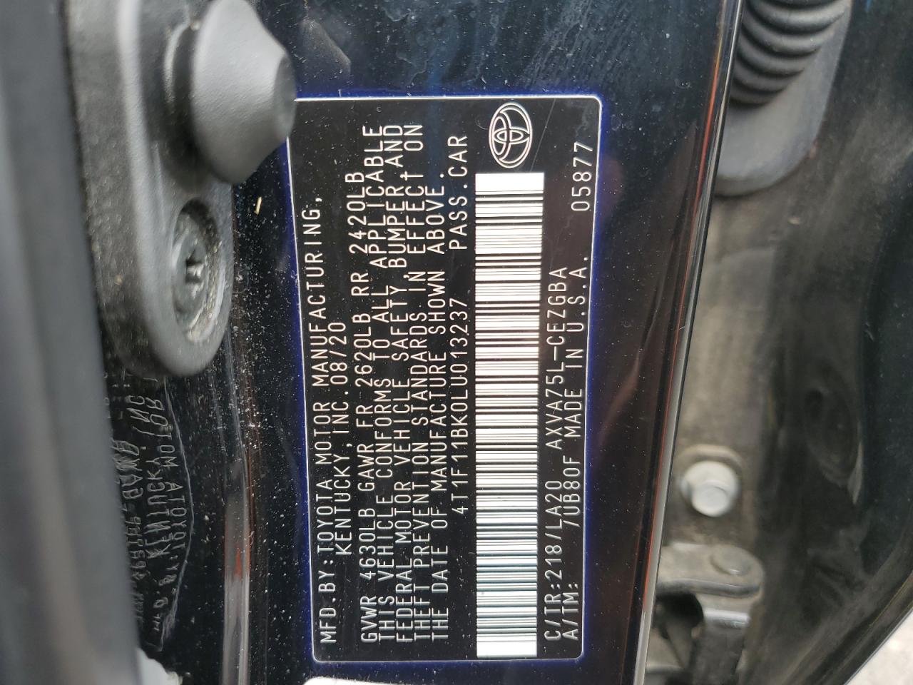 4T1F11BK0LU013237 2020 Toyota Camry Xle