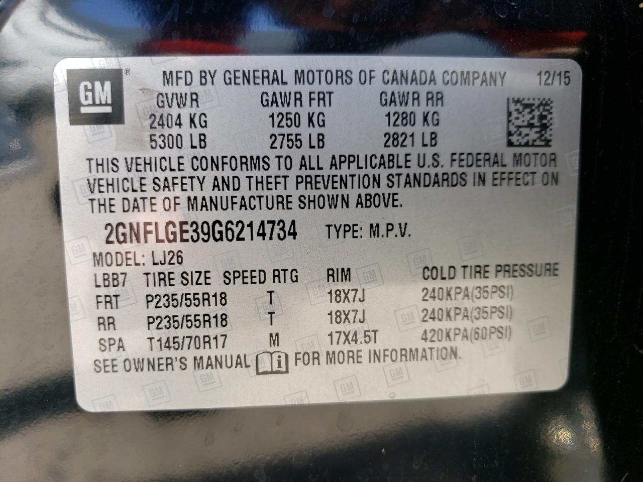 2GNFLGE39G6214734 2016 Chevrolet Equinox Ltz