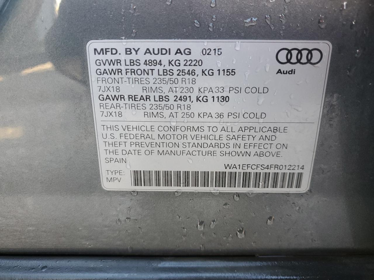 WA1EFCFS4FR012214 2015 Audi Q3 Premium Plus