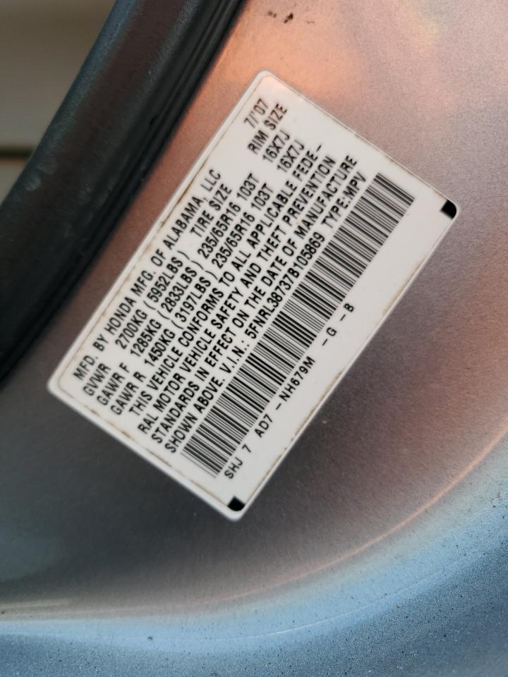 5FNRL38737B105869 2007 Honda Odyssey Exl