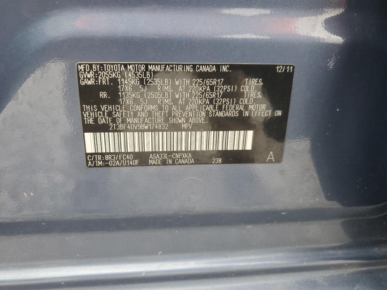 2T3BF4DV9BW174832 2011 Toyota Rav4