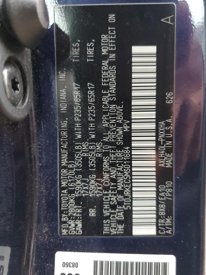 2021 Toyota Sienna Xle VIN: 5TDJRKEC5MS011684 Lot: 72684974