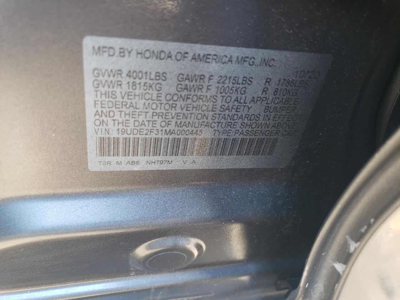 19UDE2F31MA000445 2021 Acura Ilx