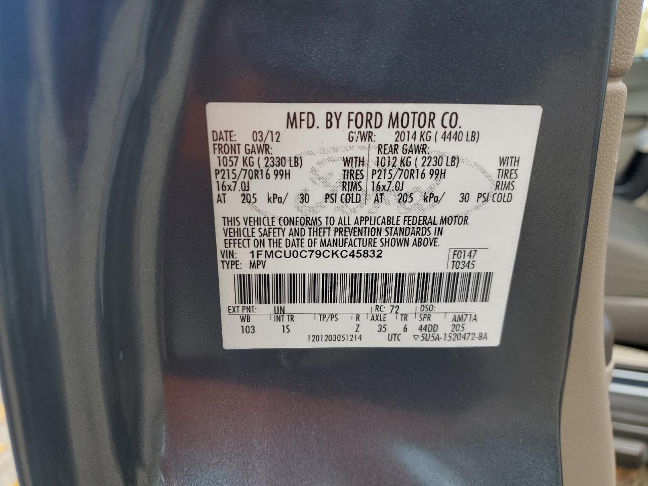 1FMCU0C79CKC45832 2012 Ford Escape Xls