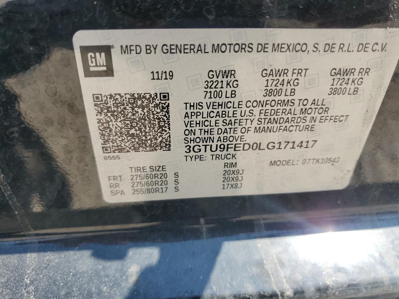 3GTU9FED0LG171417 2020 GMC Sierra K1500 Denali