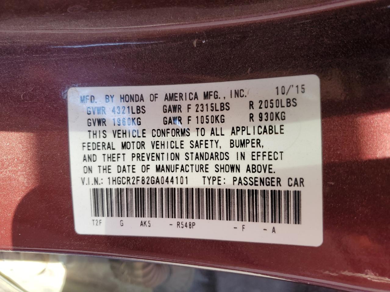 1HGCR2F82GA044101 2016 Honda Accord Exl