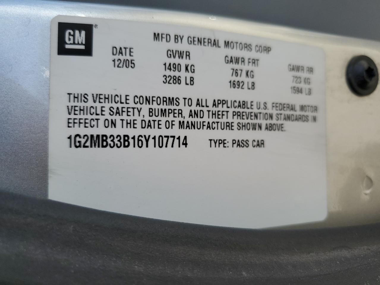 1G2MB33B16Y107714 2006 Pontiac Solstice