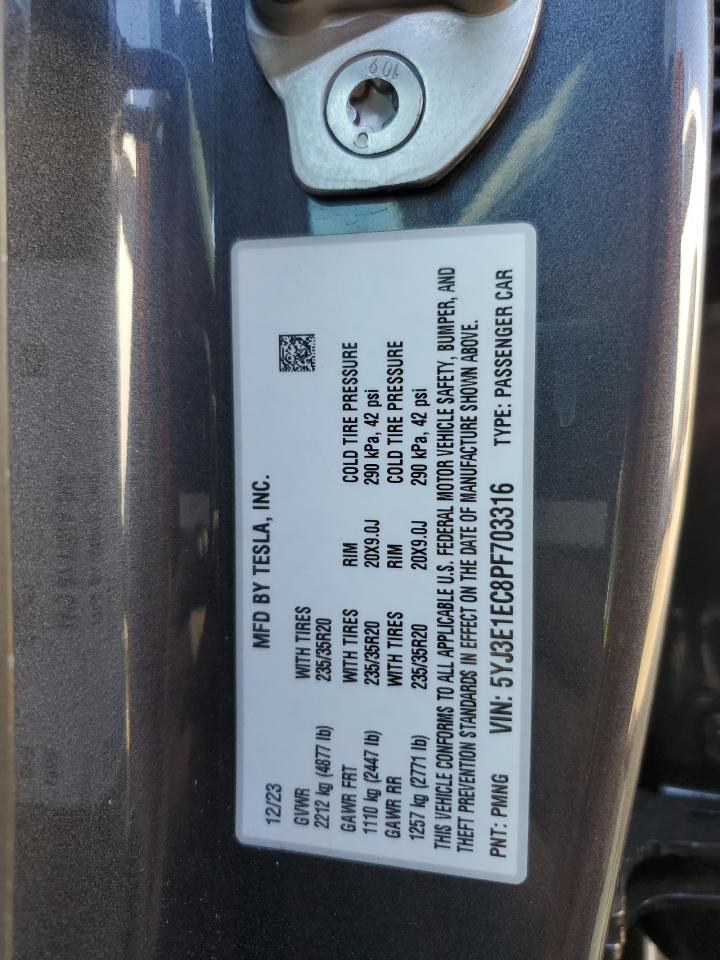 5YJ3E1EC8PF703316 2023 TESLA MODEL 3 - Image 12