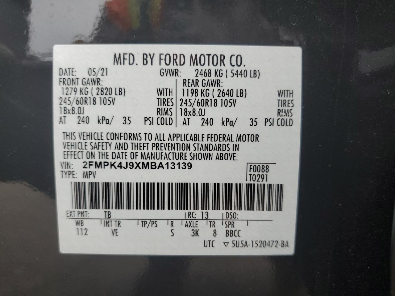 2FMPK4J9XMBA13139 2021 Ford Edge Sel