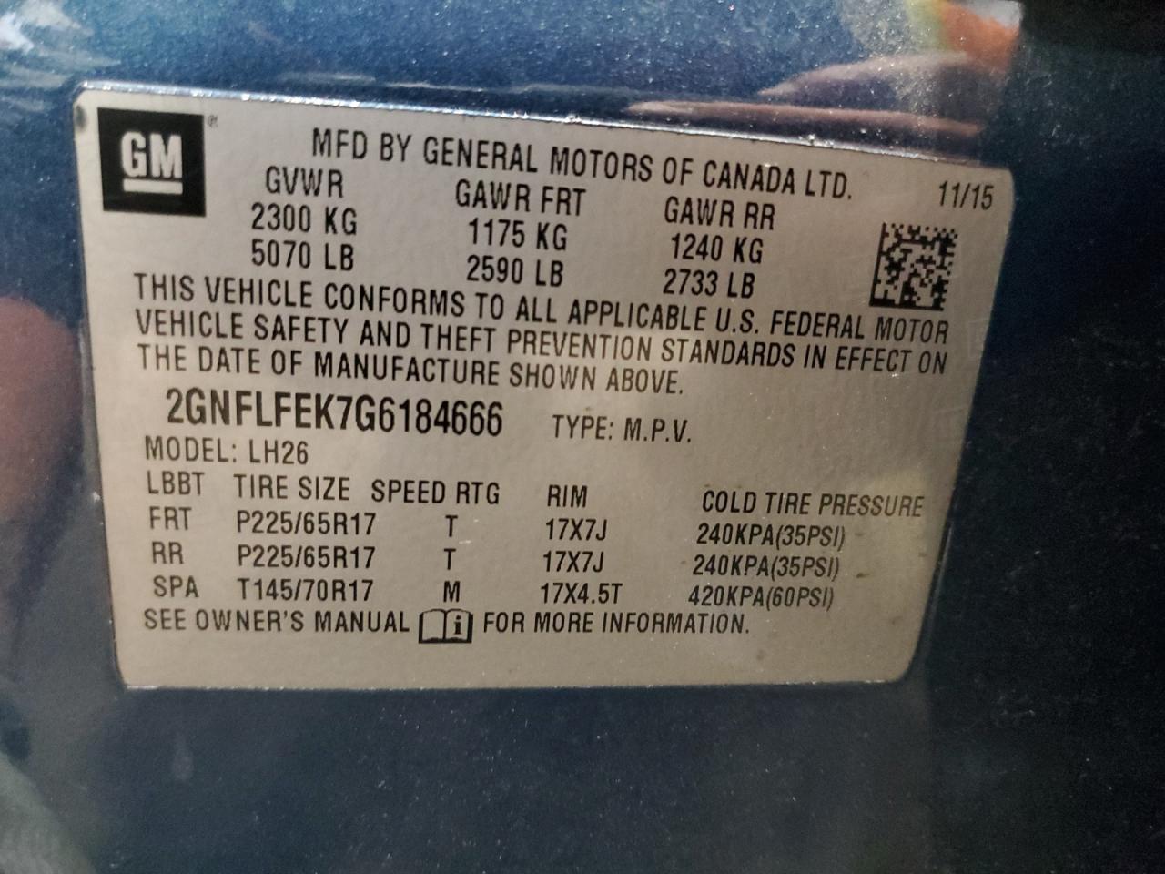 2GNFLFEK7G6184666 2016 Chevrolet Equinox Lt