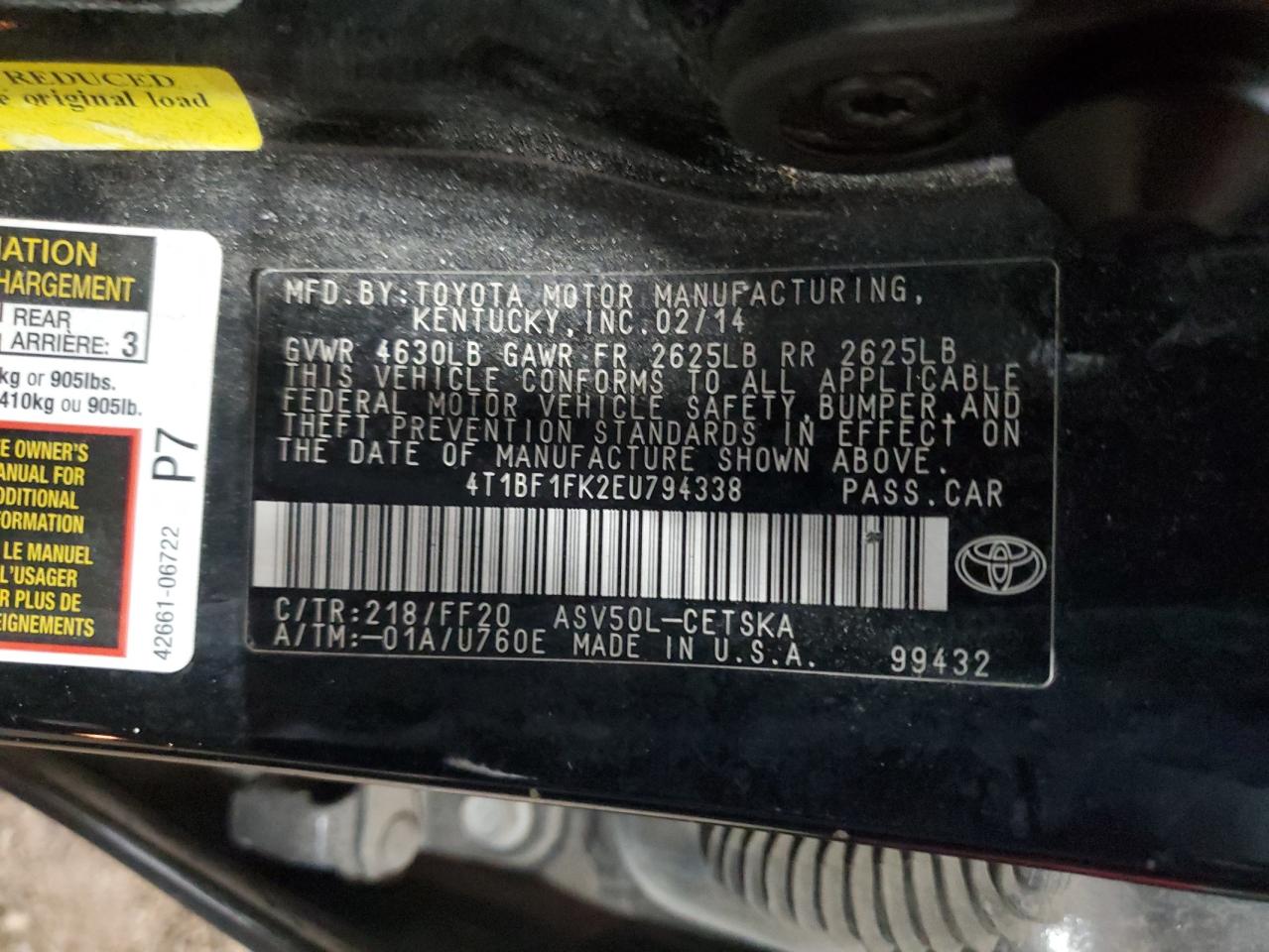 4T1BF1FK2EU794338 2014 Toyota Camry L