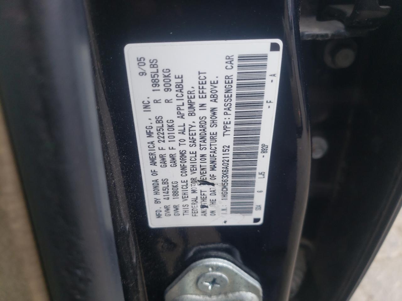 1HGCM563X6A021152 2006 Honda Accord Se