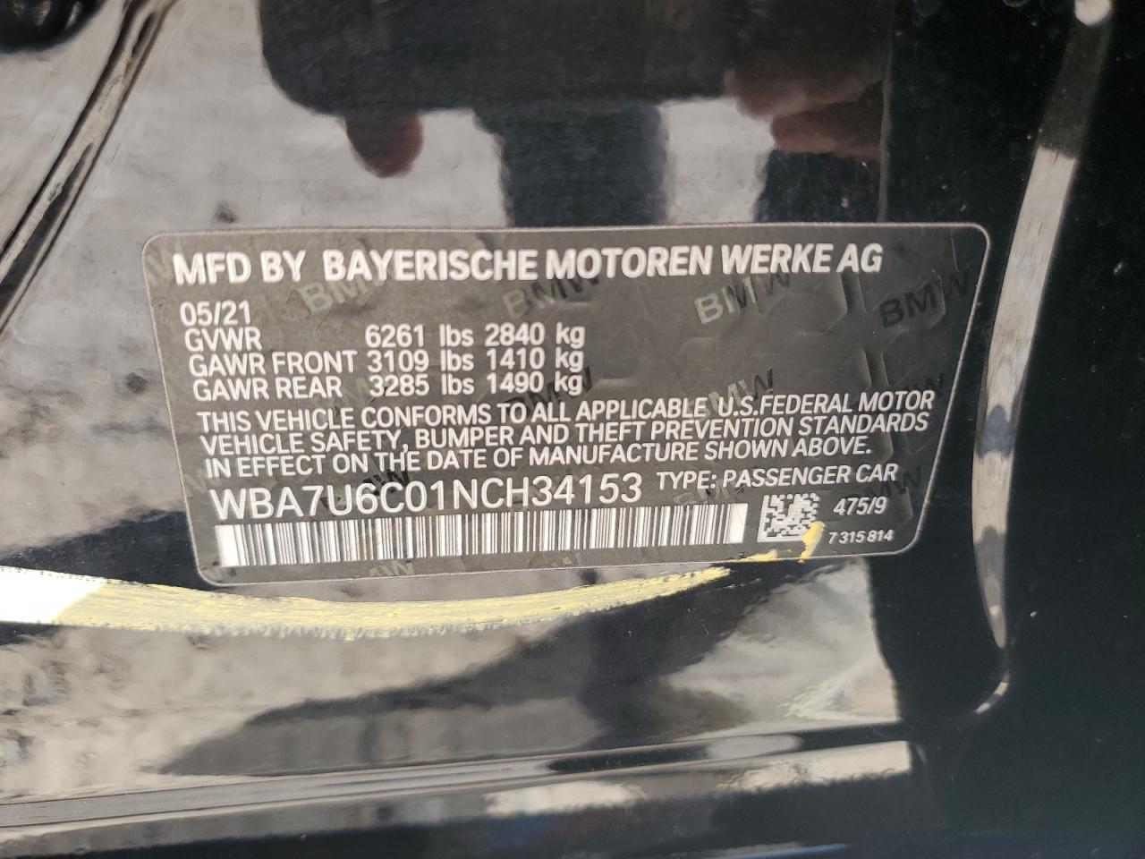 2022 BMW M760 Xi VIN: WBA7U6C01NCH34153 Lot: 72715324