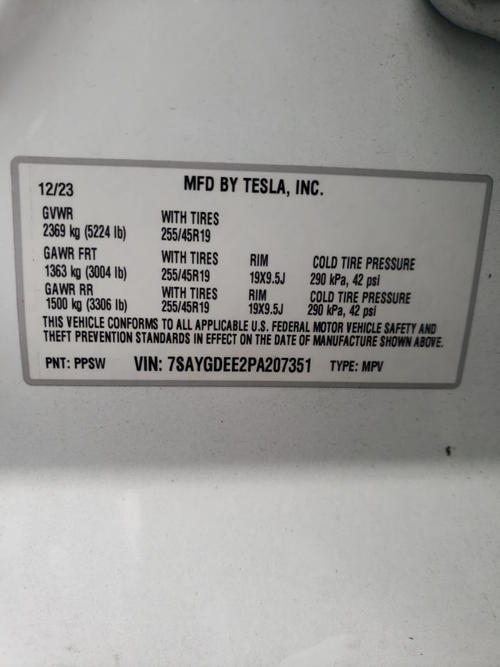 2023 Tesla Model Y VIN: 7SAYGDEE2PA207351 Lot: 68524364