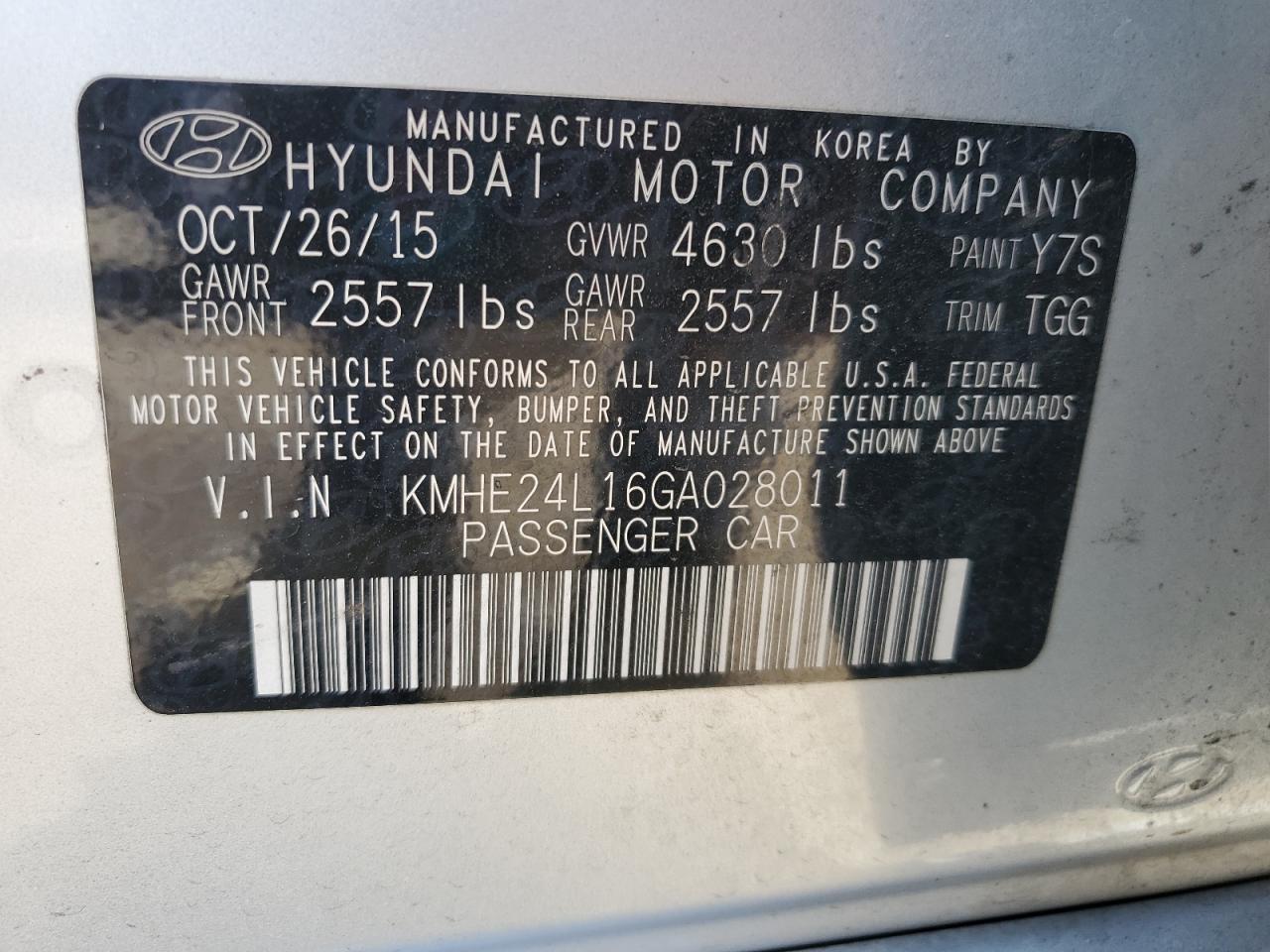 KMHE24L16GA028011 2016 Hyundai Sonata Hybrid