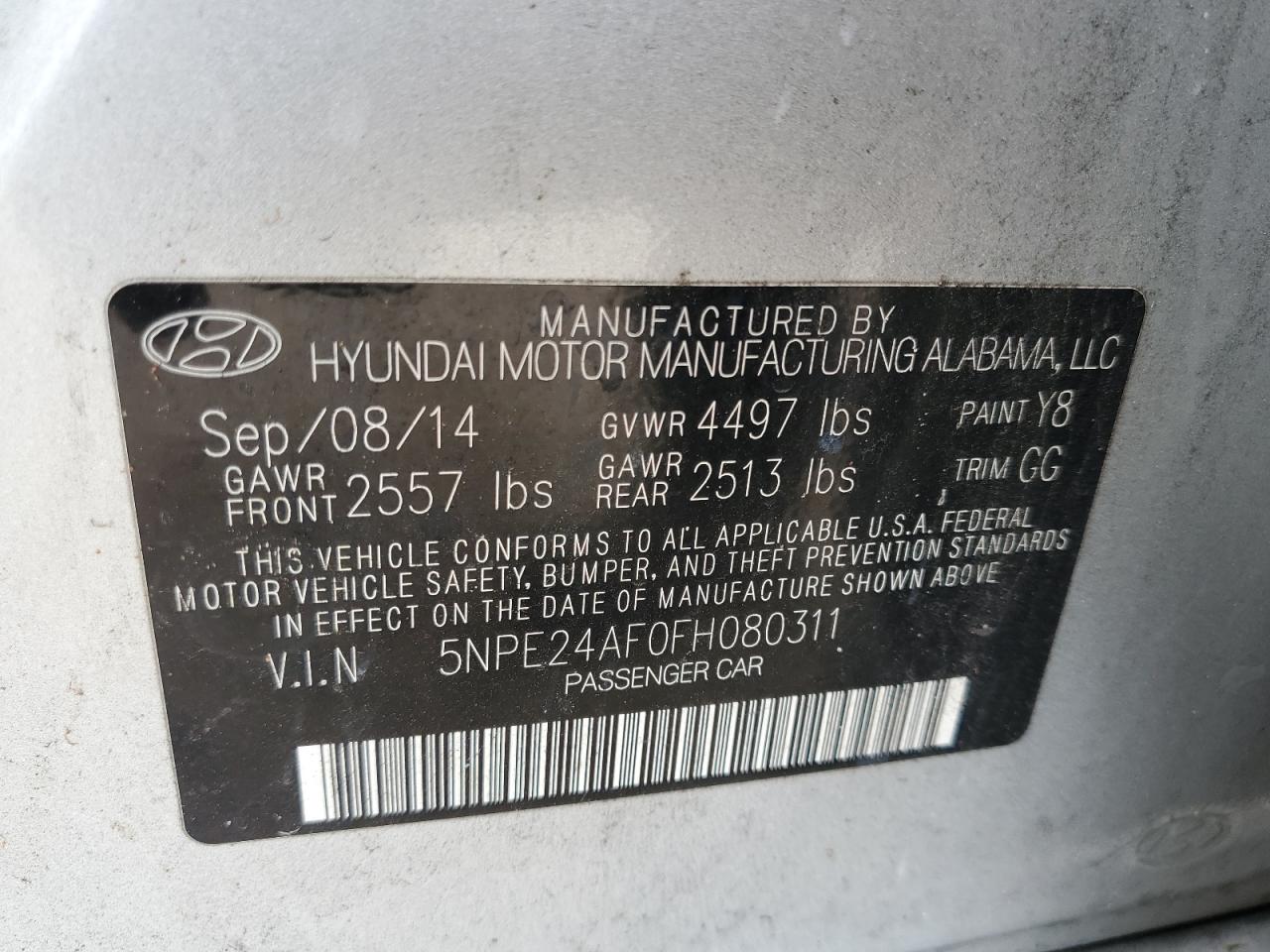 5NPE24AF0FH080311 2015 Hyundai Sonata Se