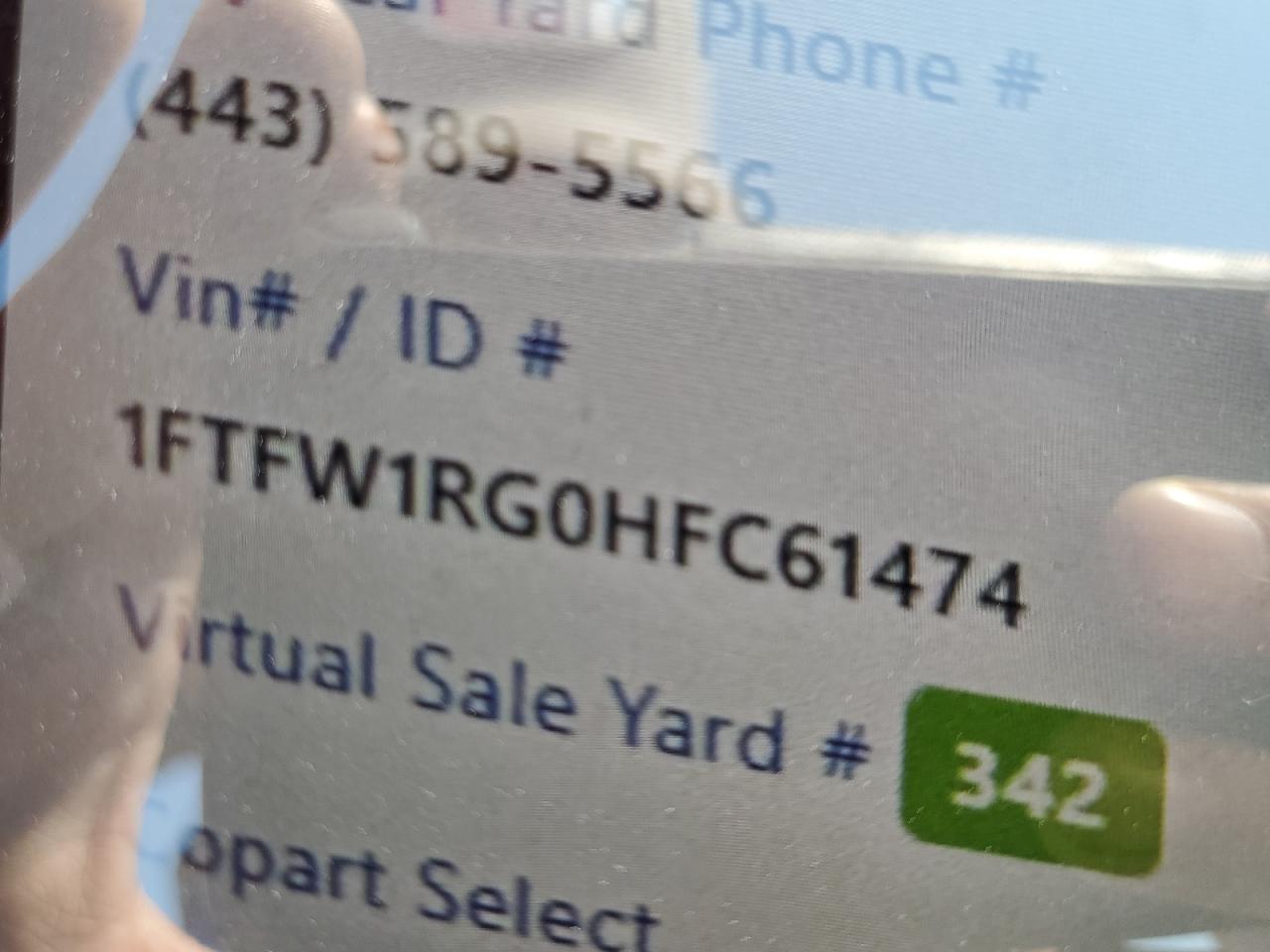 1FTFW1RG0HFC61474 2017 Ford F150 Raptor