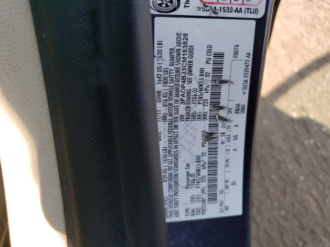 2012 Ford Fiesta Se VIN: 3FADP4BJ3CM153828 Lot: 71495184