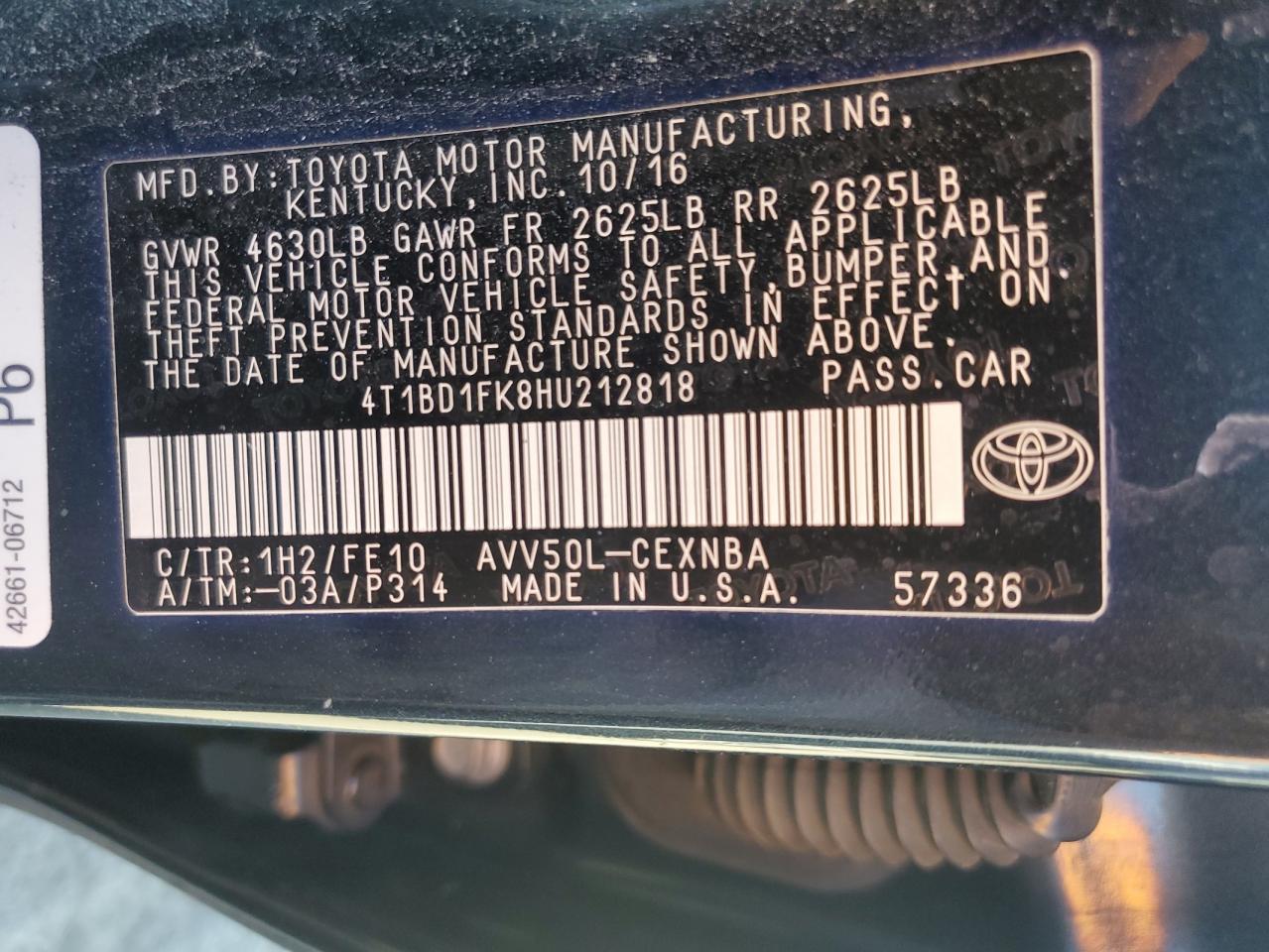 4T1BD1FK8HU212818 2017 Toyota Camry Hybrid