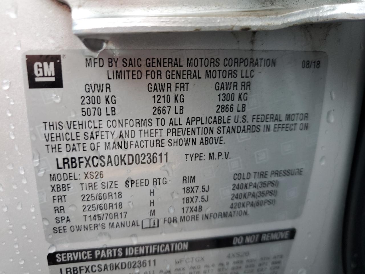 LRBFXCSA0KD023611 2019 Buick Envision Essence