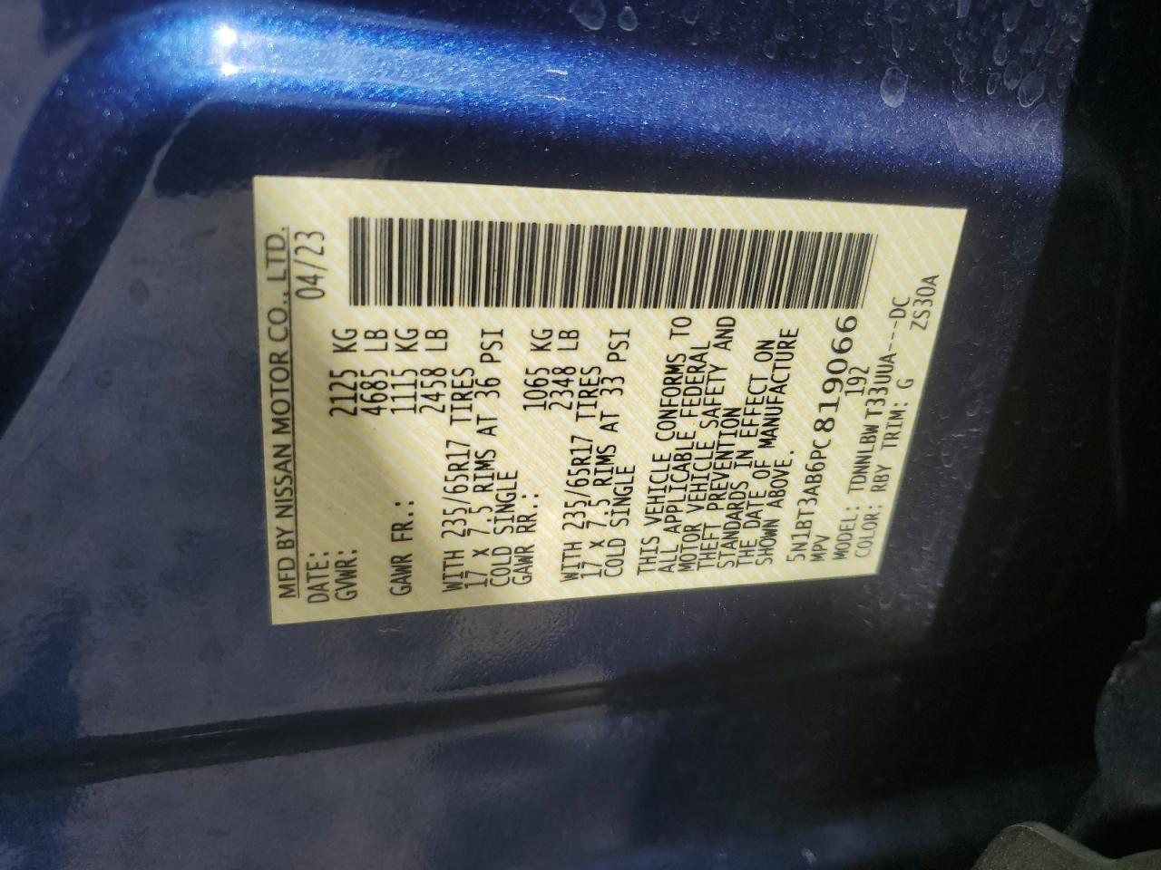 2023 Nissan Rogue S VIN: 5N1BT3AB6PC819066 Lot: 72514014