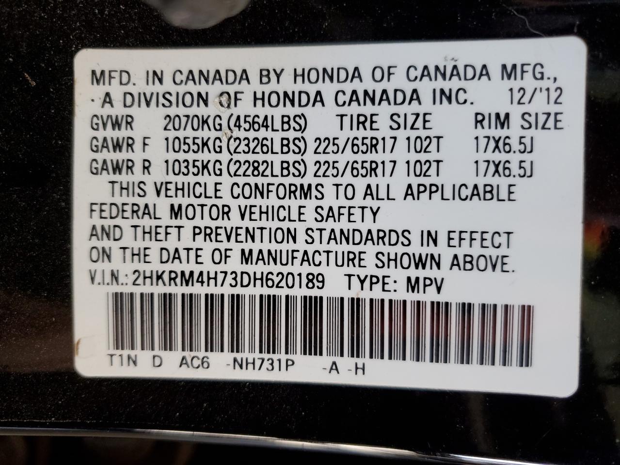 2HKRM4H73DH620189 2013 Honda Cr-V Exl