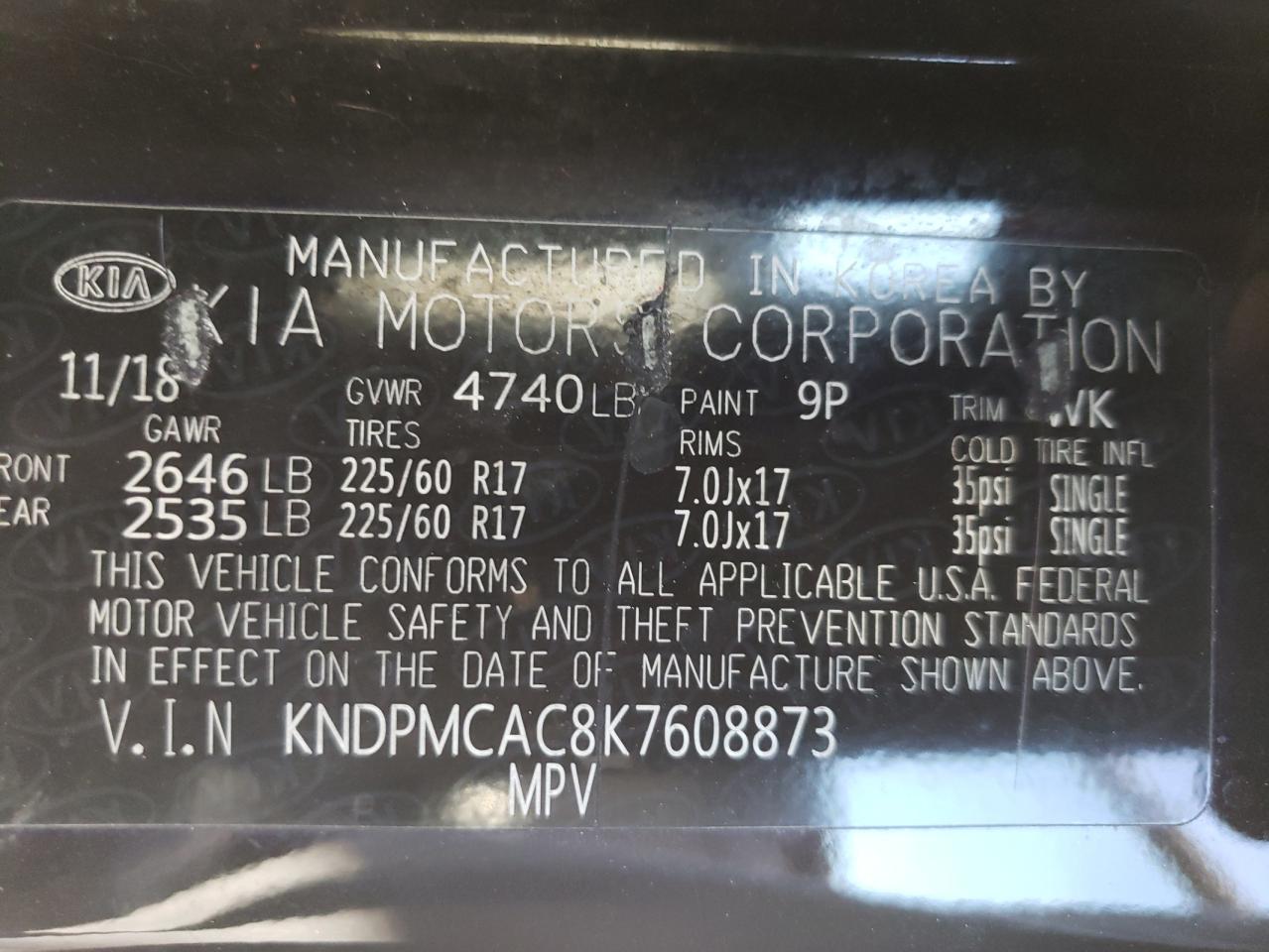 KNDPMCAC8K7608873 2019 Kia Sportage Lx