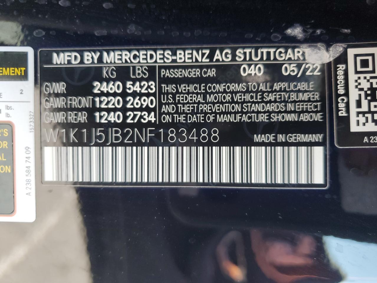 W1K1J5JB2NF183488 2022 Mercedes-Benz E 450