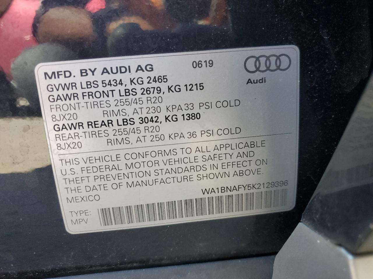 WA1BNAFY5K2129396 2019 Audi Q5 Premium Plus