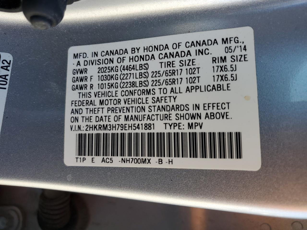 2HKRM3H79EH541881 2014 Honda Cr-V Exl