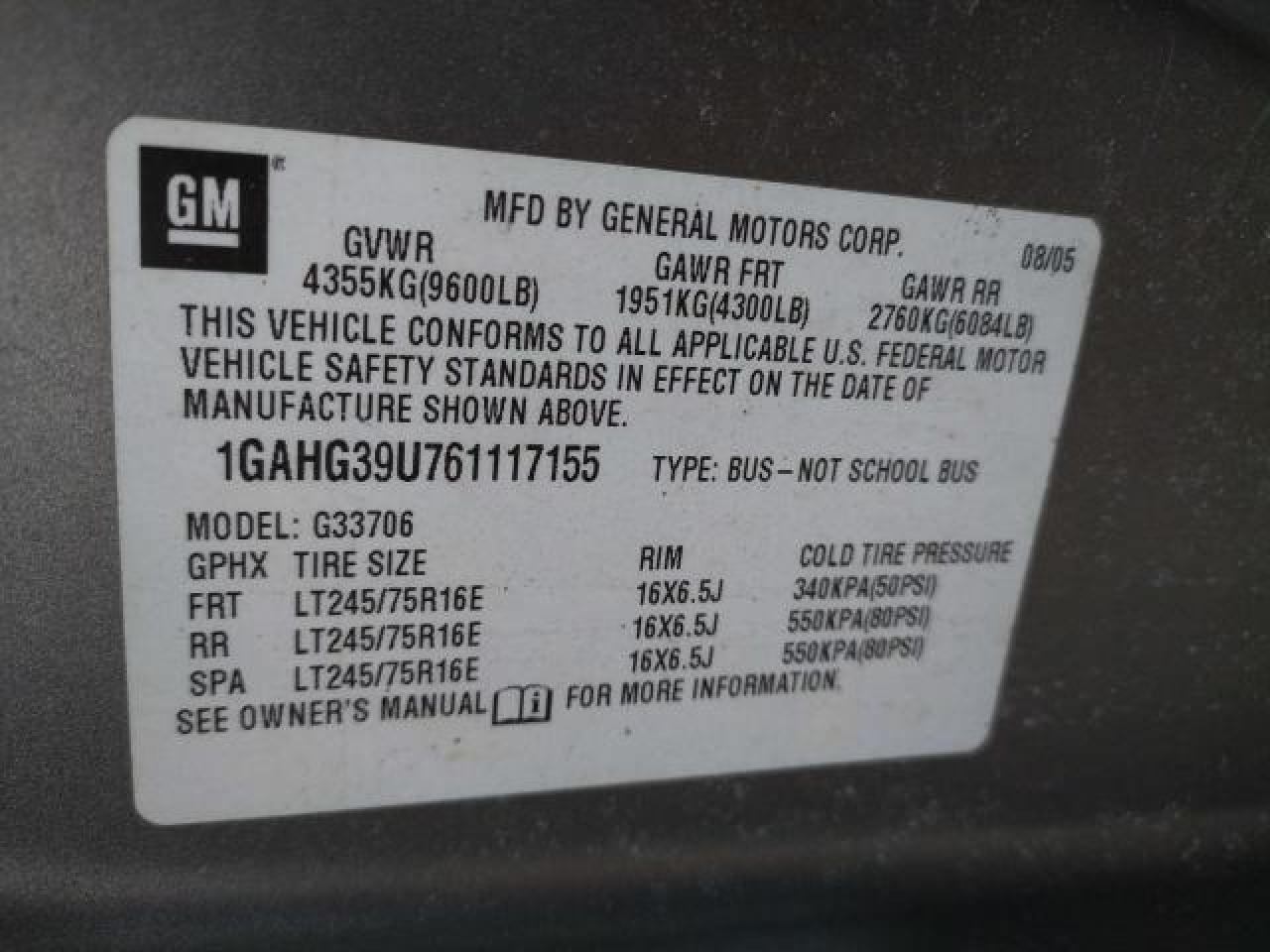 1GAHG39U761117155 2006 Chevrolet Express G3500