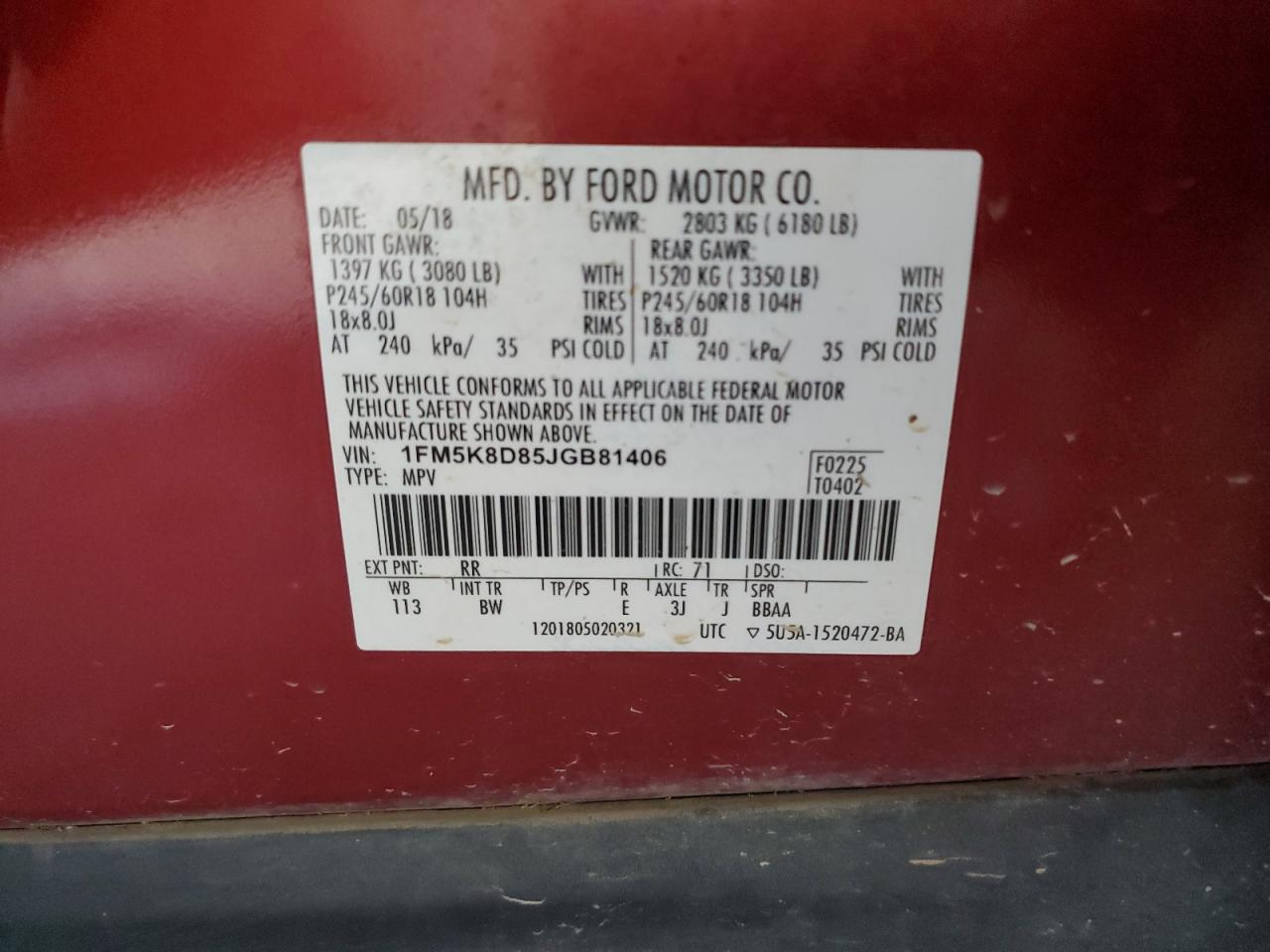 1FM5K8D85JGB81406 2018 Ford Explorer Xlt