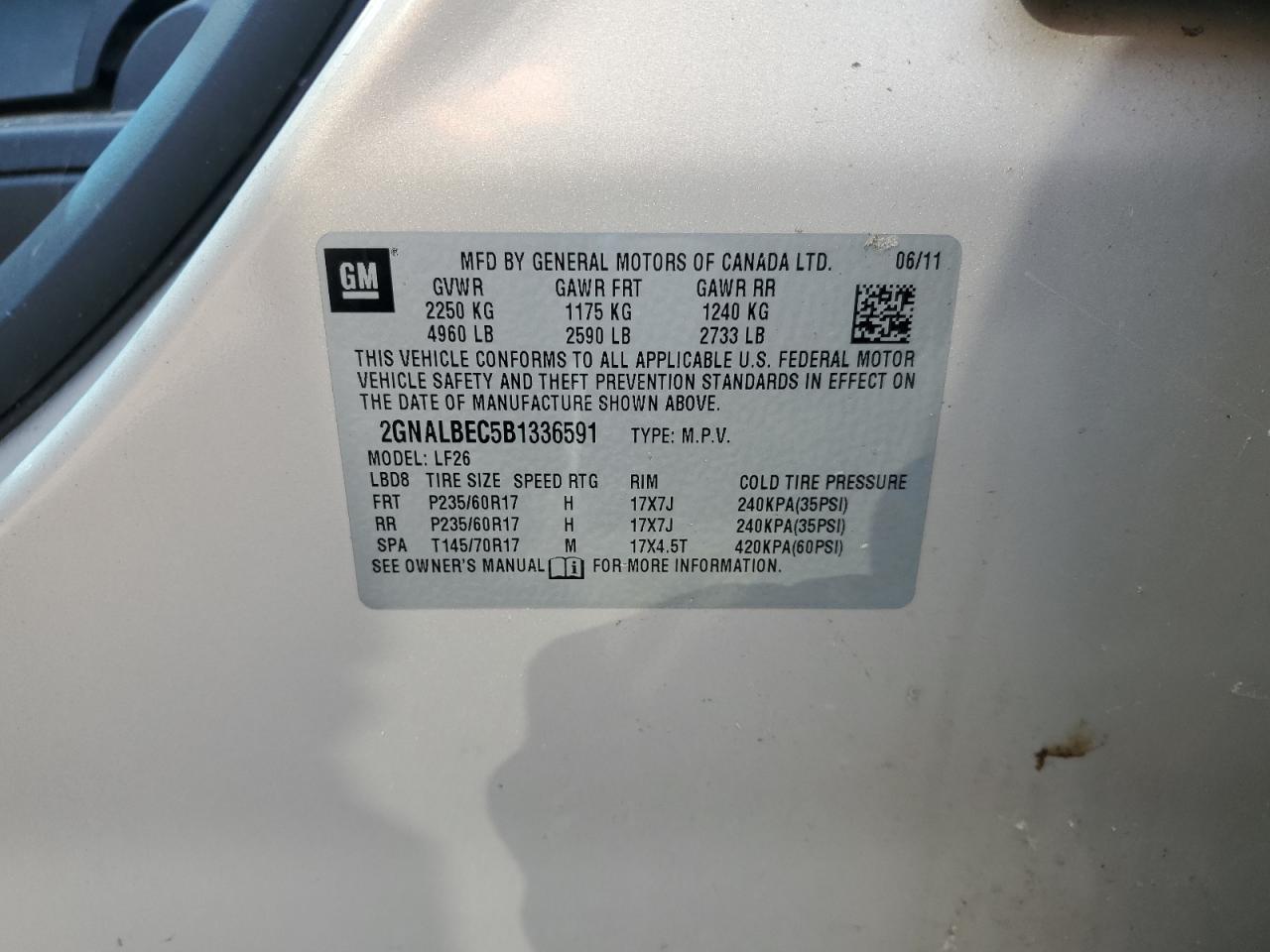 2GNALBEC5B1336591 2011 Chevrolet Equinox Ls