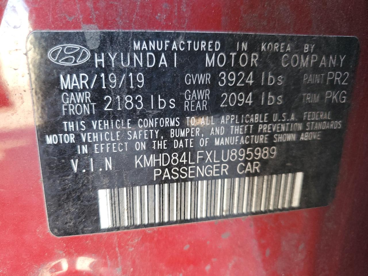 KMHD84LFXLU895989 2020 Hyundai Elantra Sel