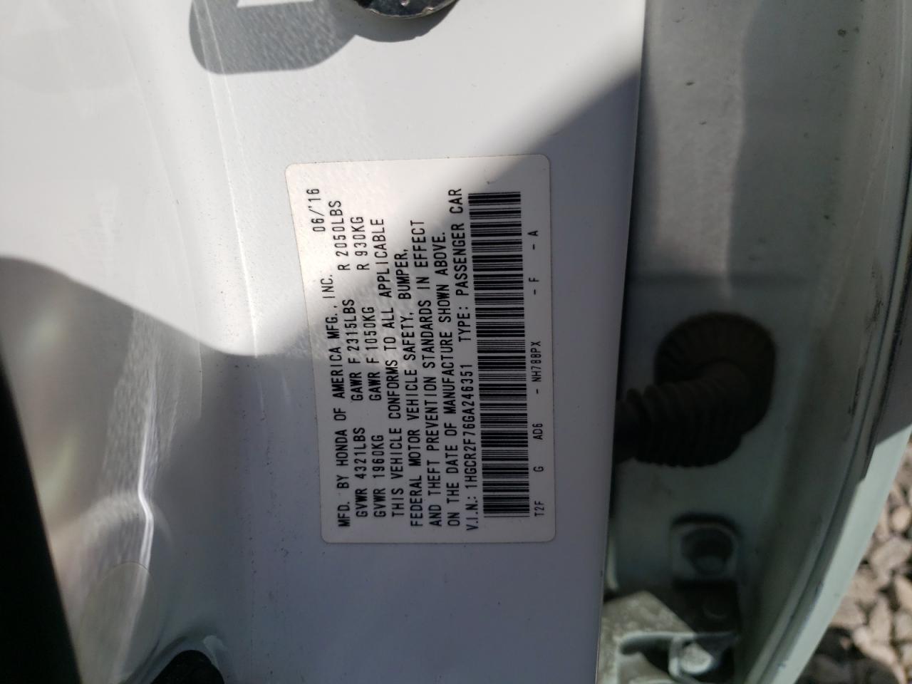 1HGCR2F76GA246351 2016 Honda Accord Ex