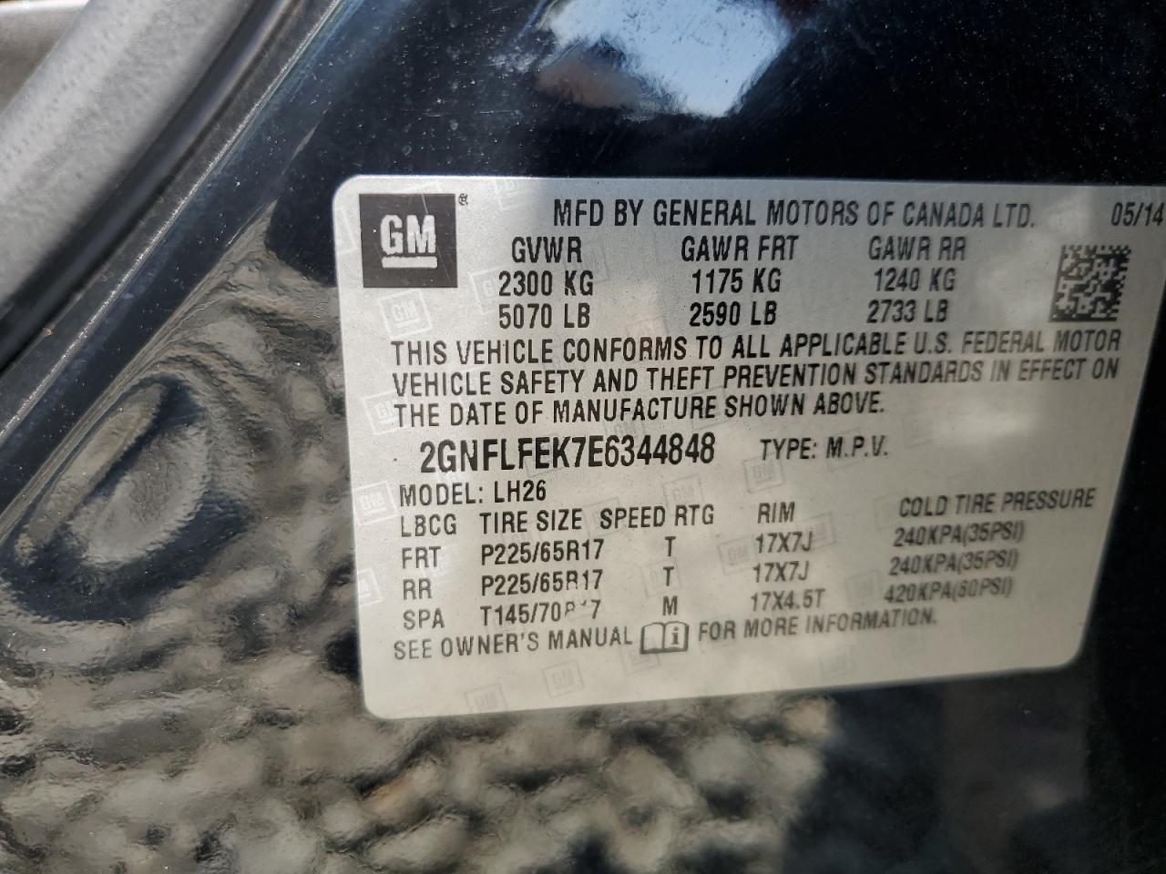 2GNFLFEK7E6344848 2014 Chevrolet Equinox Lt