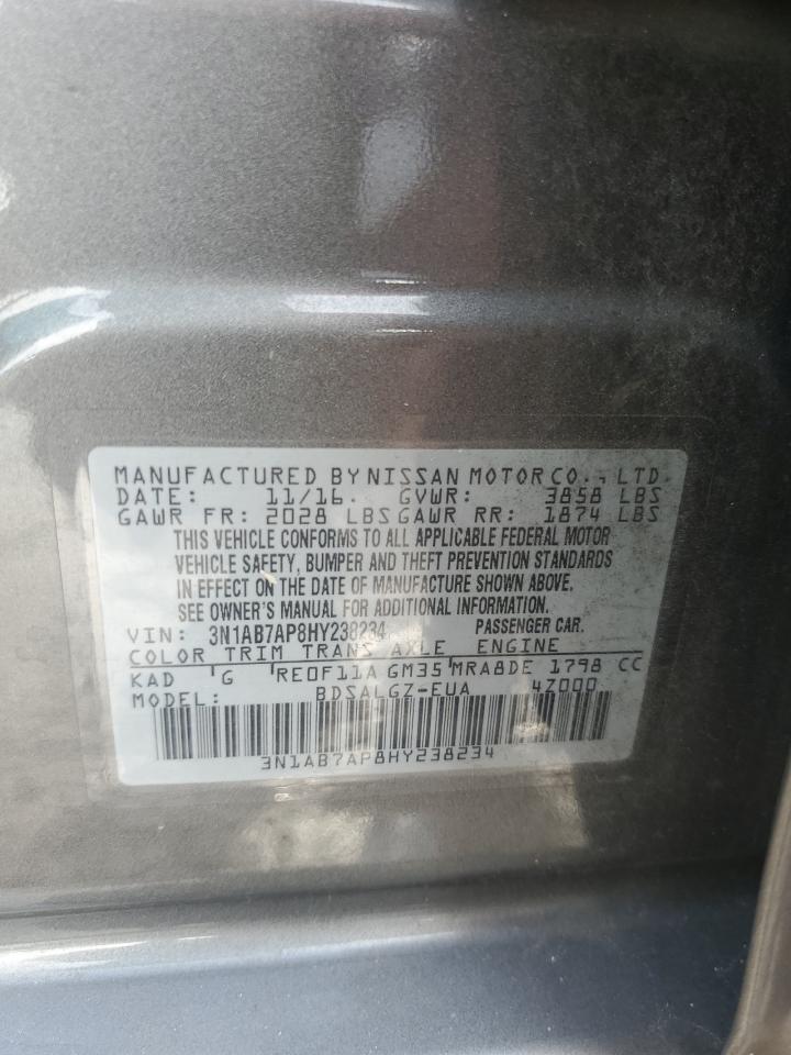 3N1AB7AP8HY238234 2017 Nissan Sentra S