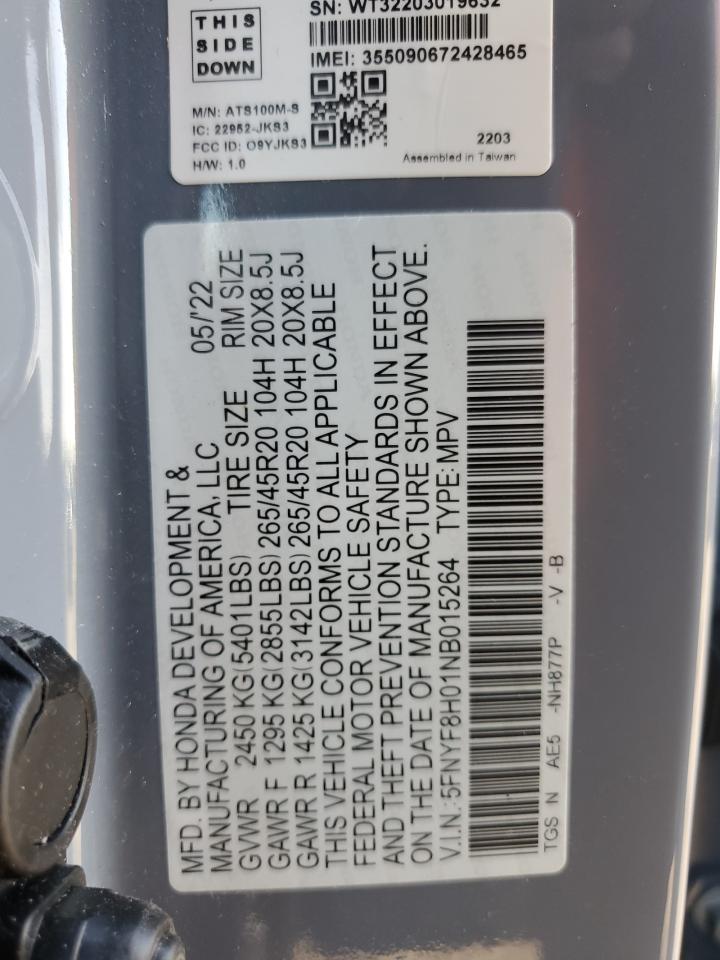 5FNYF8H01NB015264 2022 Honda Passport Elite