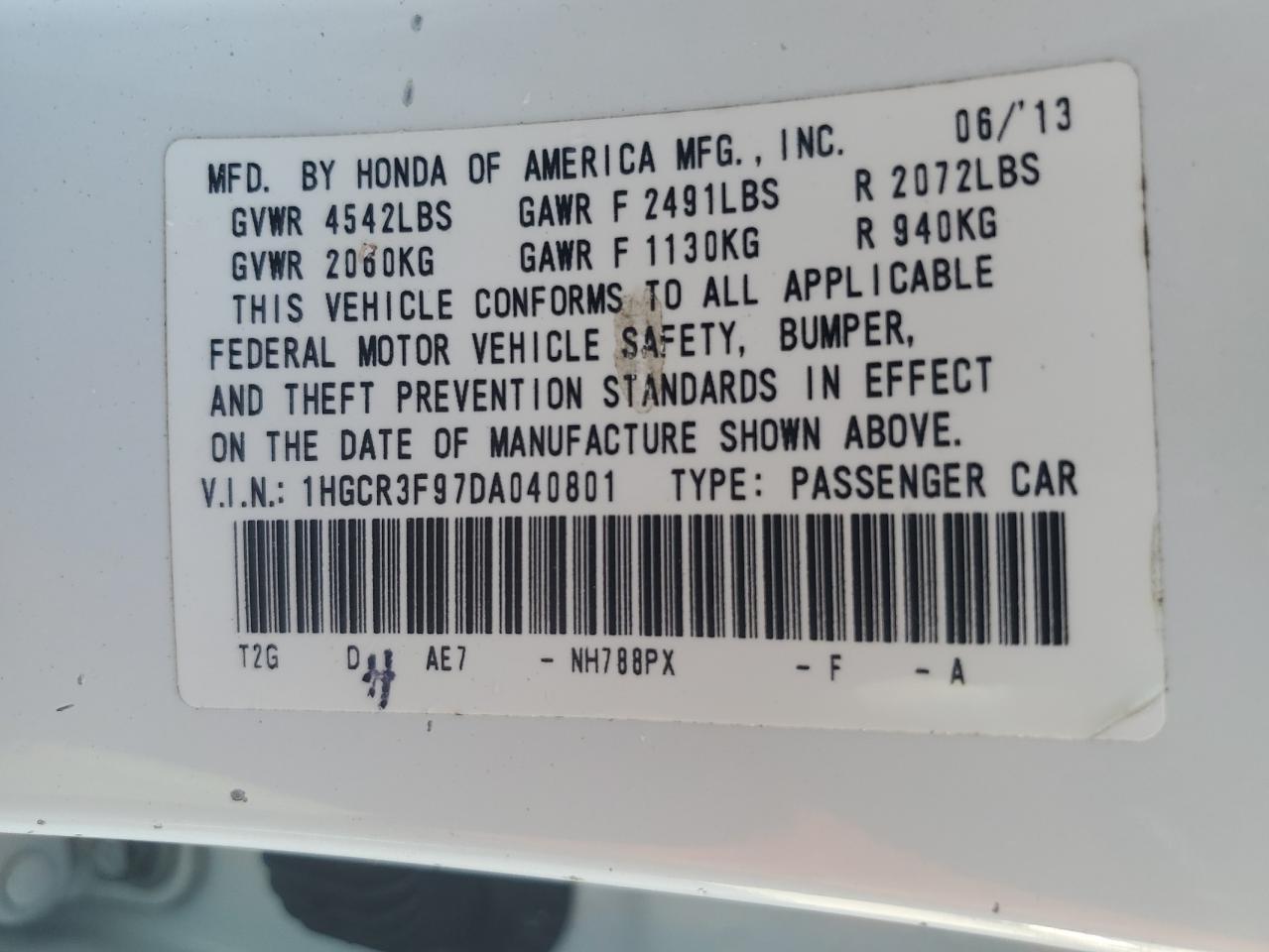 VIN 1HGCR3F97DA040801 2013 HONDA ACCORD no.13